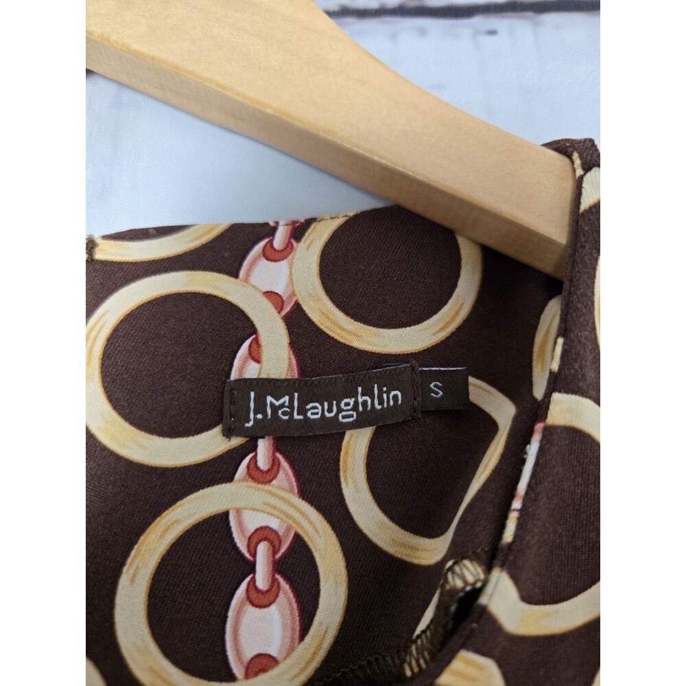 J. McLaughlin Womens Dress Small Brown Tan Geometric Chain Link Print Shift Mod - Picture 6 of 7